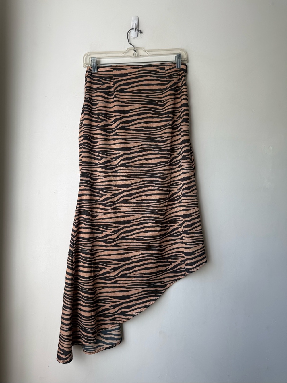 WAYF Tiger Zebra Print Midi Asymmetrical Ruched Satin Skirt S - Picture 2 of 3